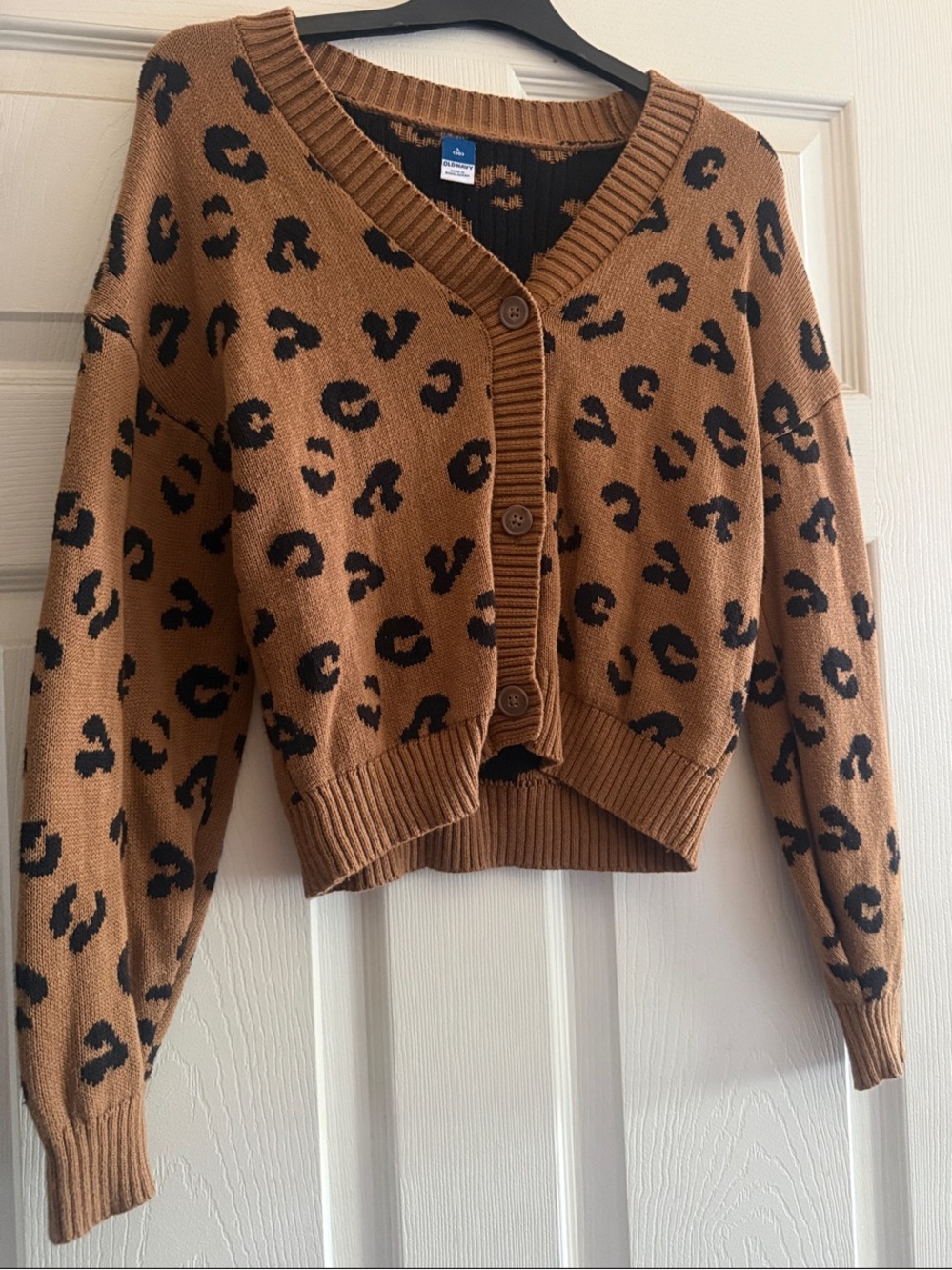 Girl's Leopard Print V-Neck Cardigan Sweater - Brown